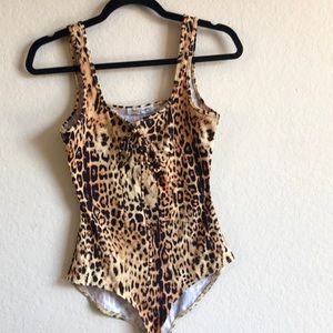 Leopard print bodysuit with lace up front